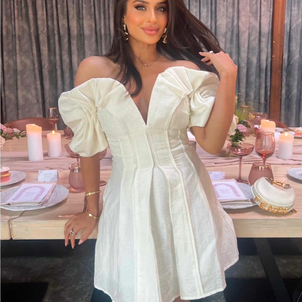 Cult Gaia Off-Shoulder Cream Mini Dress
